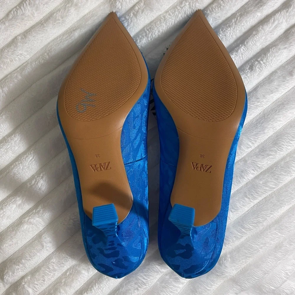 Zara Blue Animal Print Heels with Rhinestone Embellishment - Picture 4 of 14
